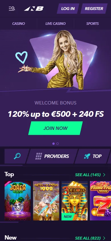 Naobet Casino mobile website home interface