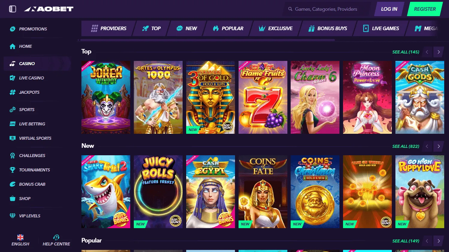 Naobet Casino desktop games catalogue