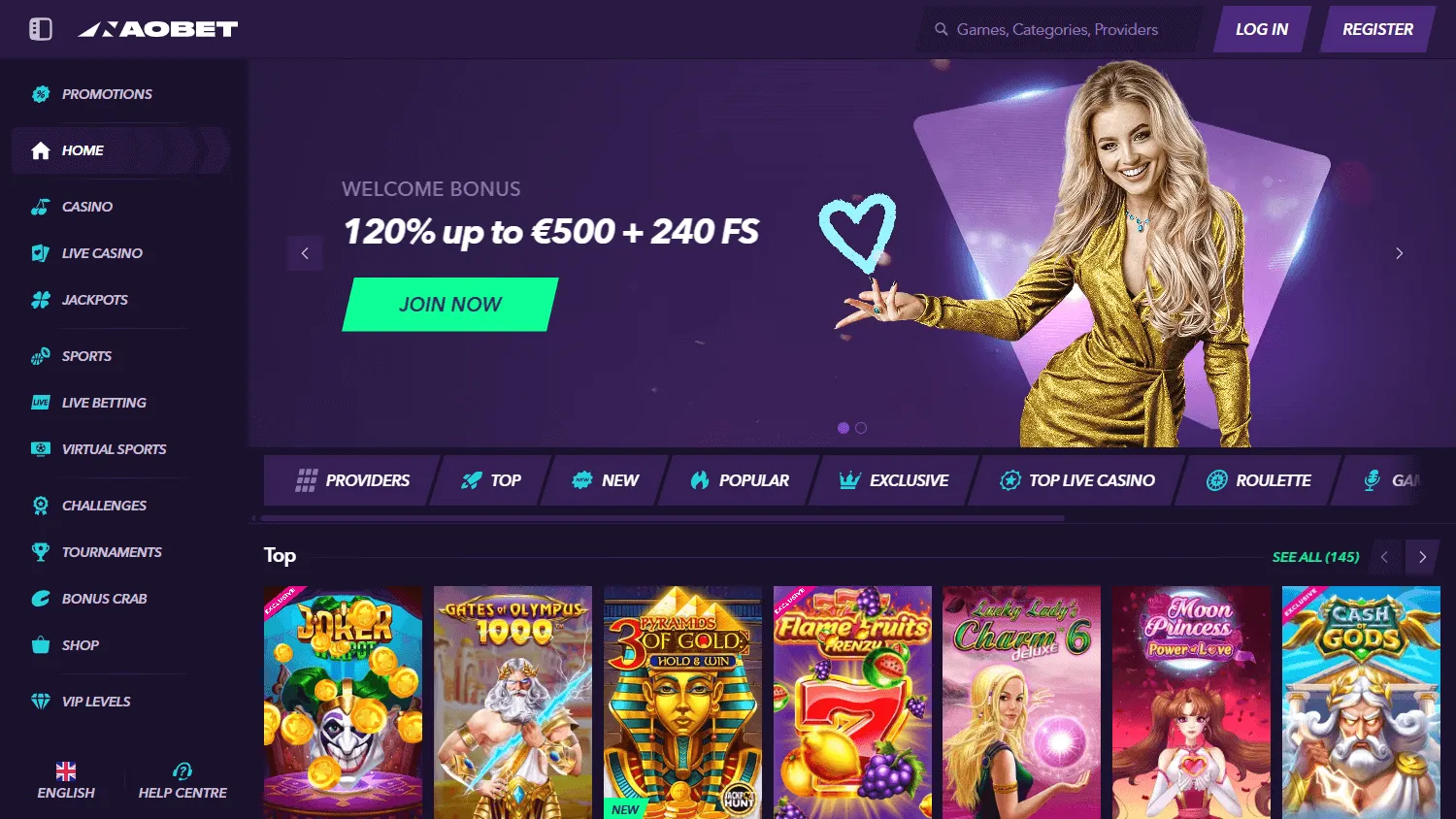 Naobet Casino desktop home interface with welcome offer